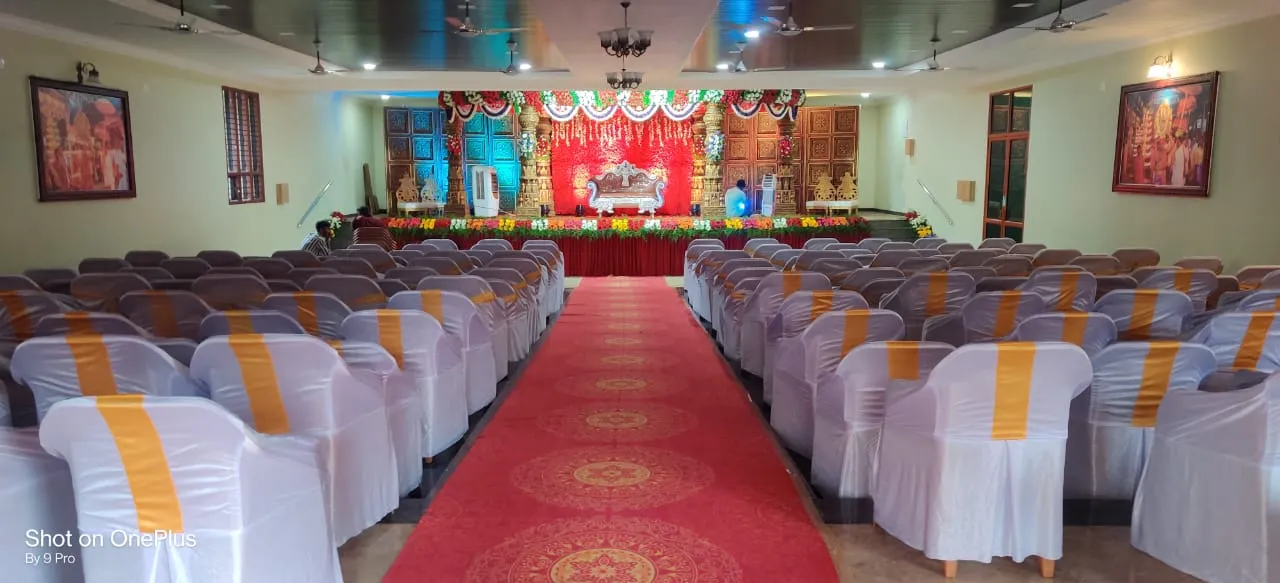 Interior of Parijatha Conventional Hall — decorated for wedding ceremony